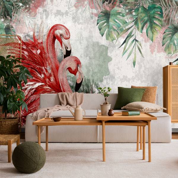 Vlies-Fotobehang FLAMINGO'S Blad Beton 300 x 210 x 210 cm