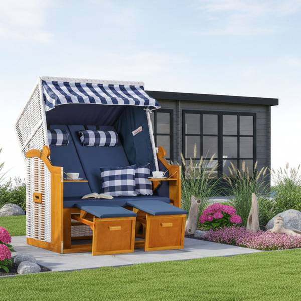 Strandkorb Ostsee 2-Sitzer Blau - Webstoff - Wacholder - 120 x 160 x 80 cm
