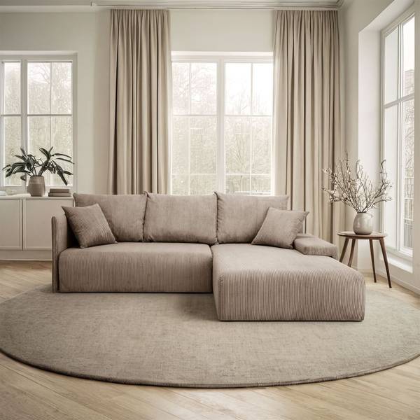 Ecksofa LAVIO L mit Schlaffunktion Beige - Polyester - 246 x 93 x 188 cm