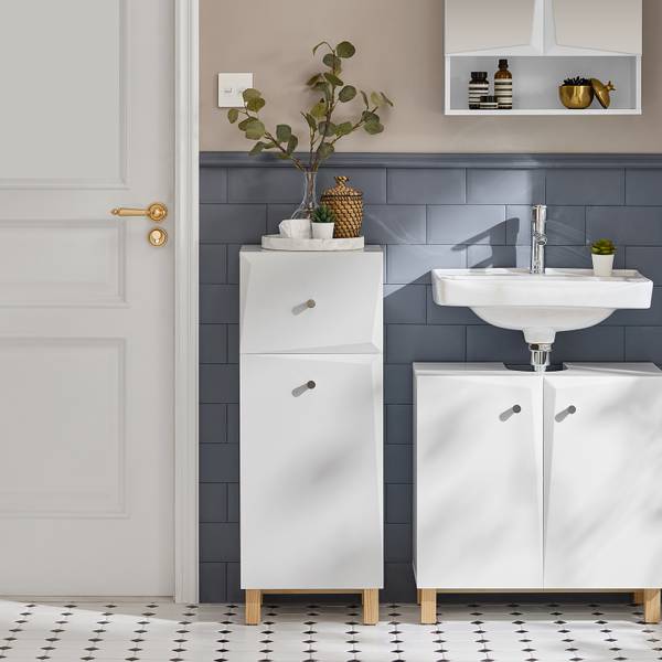 Armoire salle de bain BZR93-W Blanc - Bois manufacturé - 34 x 90 x 30 cm