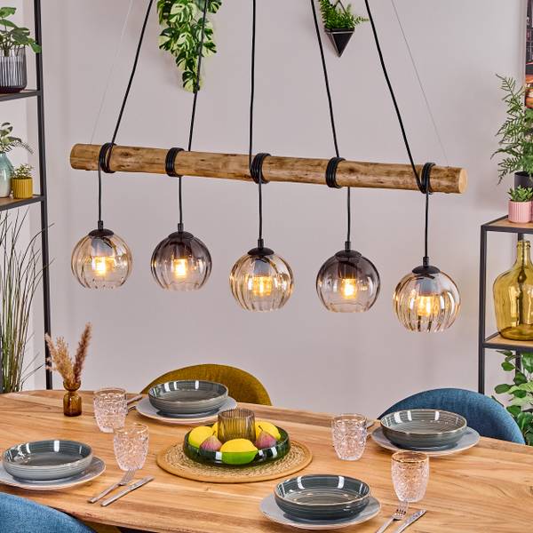 Pendelleuchte Cesaro Braun - Grau - Holzwerkstoff - Metall - 34 x 150 x 100 cm