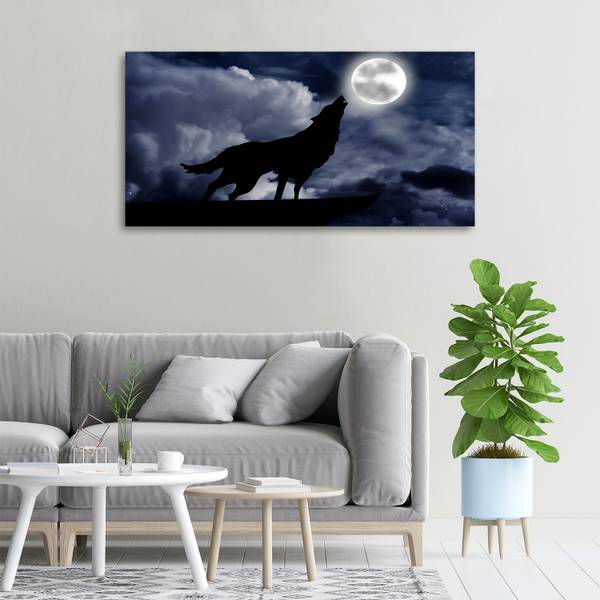 Wandbild Wolf Vollmond 100 x 50 cm
