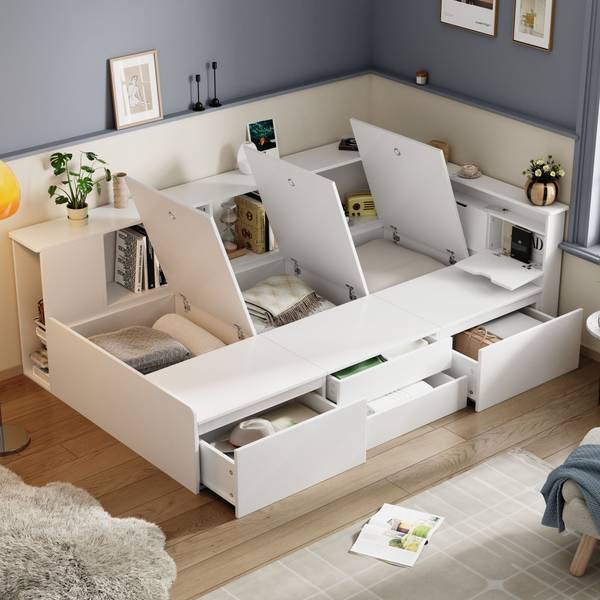 Jugendbett Levi Weiß - Holzwerkstoff - Massivholz - 118 x 66 x 213 cm