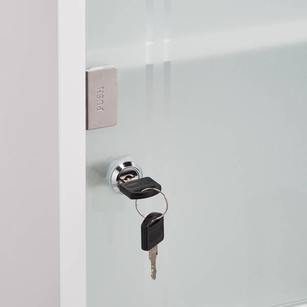 Abschließbarer Medizinschrank Glastür Silber - Weiß - Stahl - 27 x 65 x 12 cm