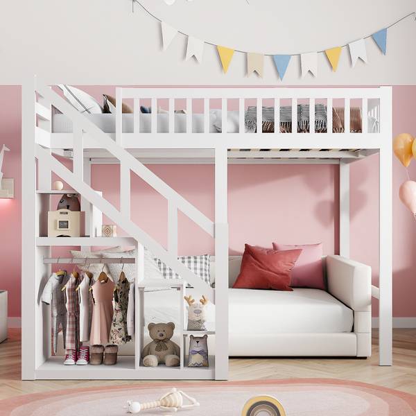 Etagenbett Kinderbett HLSO Weiß - Massivholz - 132 x 161 x 204 cm