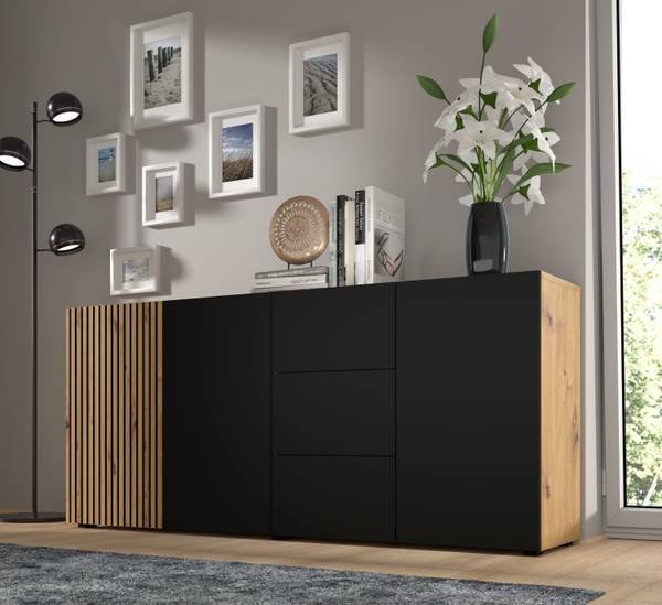 Kommode AURIS 180x42x82 Beige - Schwarz - ABS - Melamin - 180 x 82 x 42 cm