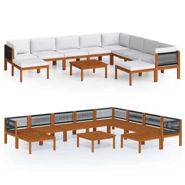 Salon de jardin 3057893 (lot de 11) Blanc - Coton - Polyester - Acacia - 65 x 60 x 65 cm
