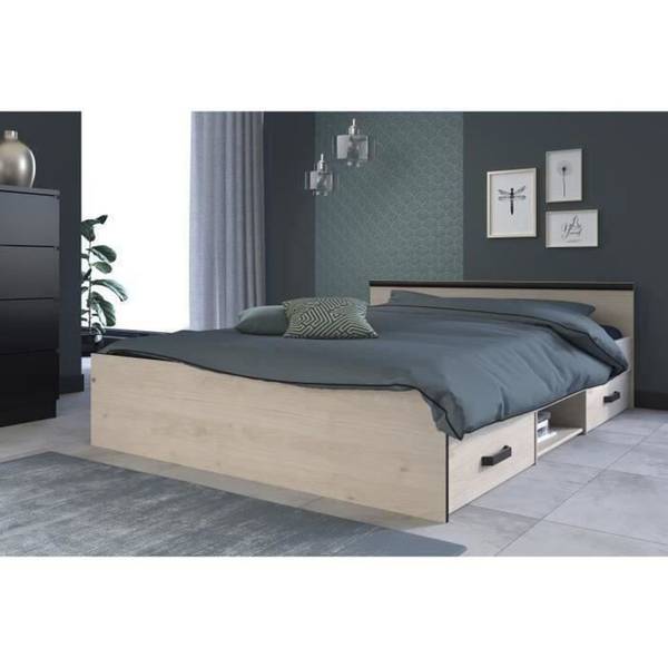 Industrielles Erwachsenenbett 140 x Schwarz - Massivholz - 140 x 10 x 190 cm