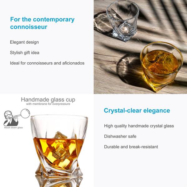 2x Whisky Glas Whiskey Kristallglas Glas - 19 x 19 x 32 cm