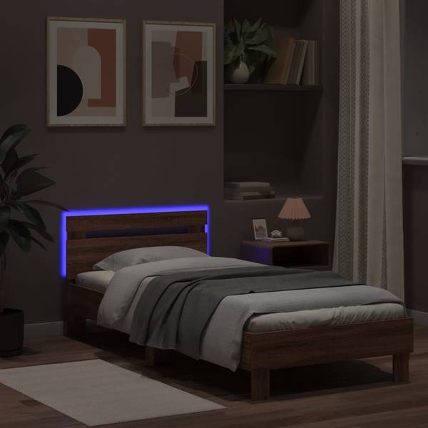 Bettgestell mit Kopfteil und LED X916 Braun