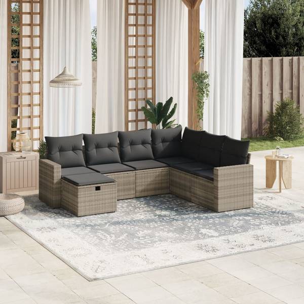 Garten-Lounge-Set 3036422-1 7-teilig Grau - Polyrattan - 62 x 69 x 62 cm