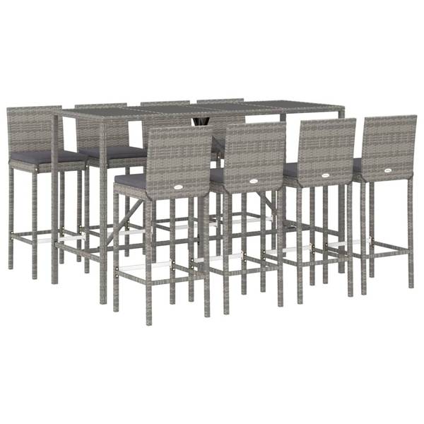 Gartenbar 3029639-5 9-teilig Grau - Polyrattan - 70 x 110 x 180 cm