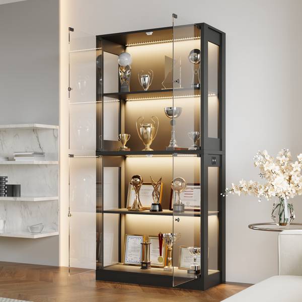 Glasvitrine LX541 Schwarz - Holzwerkstoff - Glas - 80 x 165 x 35 cm
