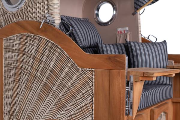 Strandkorb Düne Grande 2,5 Sitzer Grau - Polyester - Teakholz - 142 x 170 x 95 cm