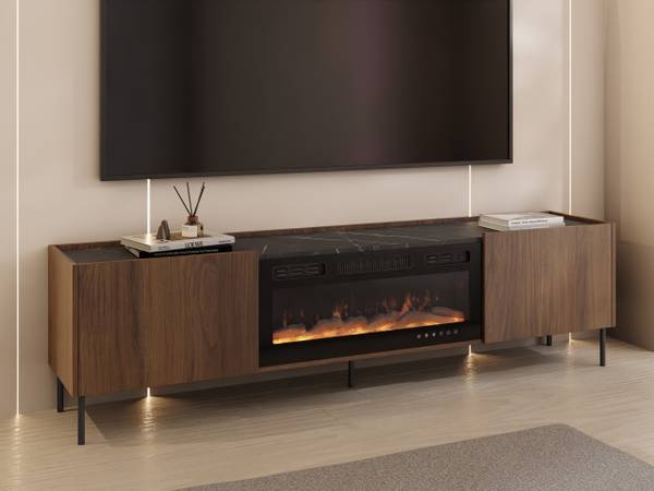 TV-Lowboard mit Kamin Tewos Braun - Holzwerkstoff - 200 x 55 x 37 cm