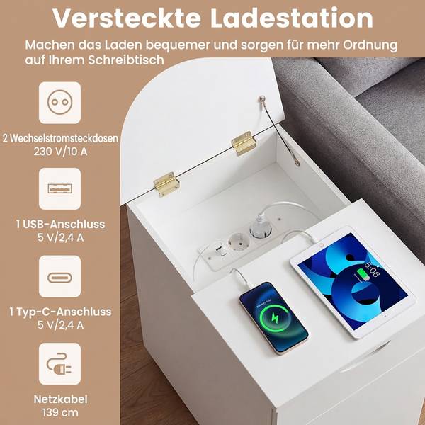 Nachttisch JV13071DE-WH Weiß - Holzwerkstoff - 60 x 62 x 35 cm