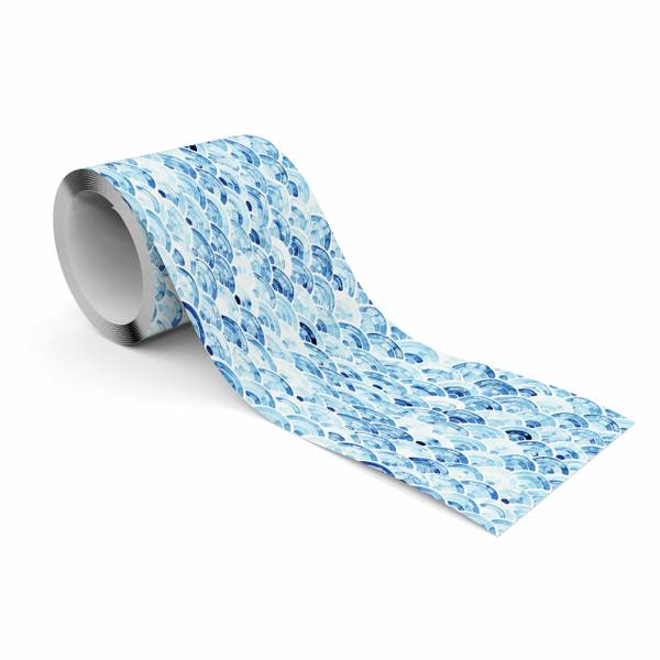 Bande Décorative Vagues Abstraction Bleu - Blanc - Polaire - 10 x 300 x 300 cm