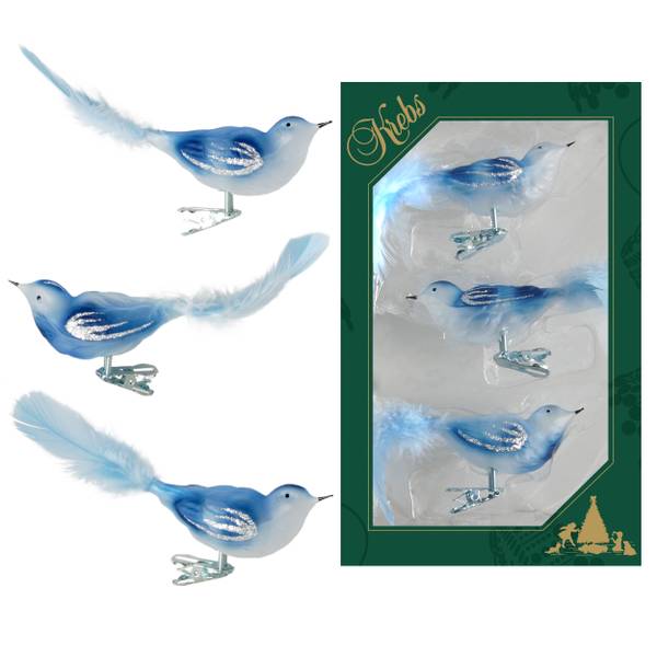 Weihnachtsornamente Vögel 3er-Set Glas - 4 x 4 x 9 cm