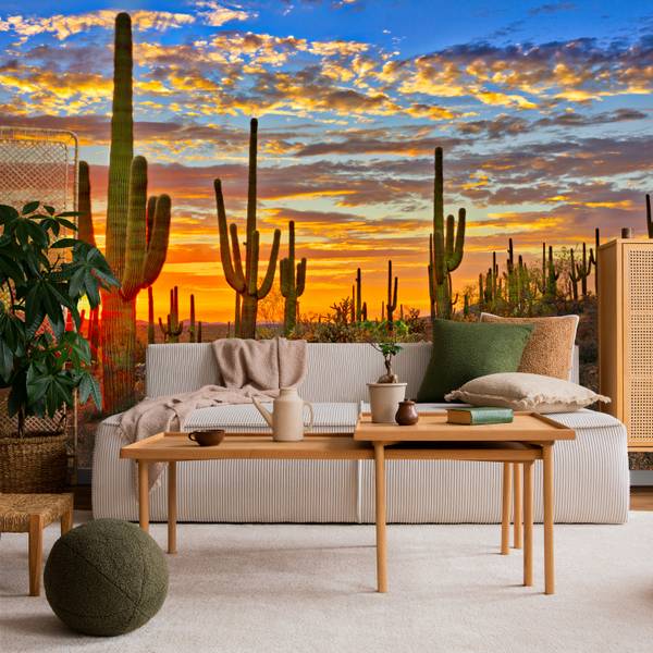 Fototapete Wüsten Sonnenuntergang Kaktus 200 x 140 x 140 cm