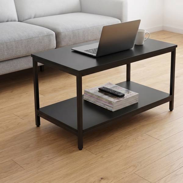 Couchtisch mit Ablage Materialmix Schwarz