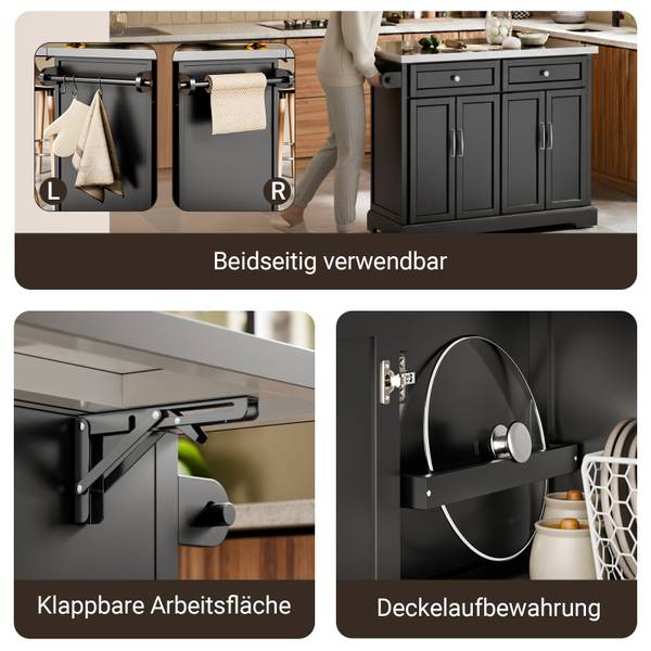 Küchenwagen FKW71-III-SCH Schwarz - Holzwerkstoff - Metall - 71 x 92 x 107 cm