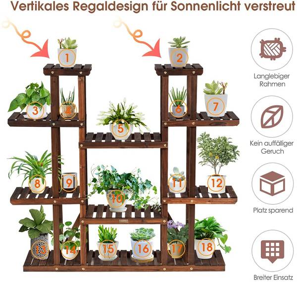 Pflanzenregal Blumenregal Braun - Holzwerkstoff - 25 x 114 x 125 cm