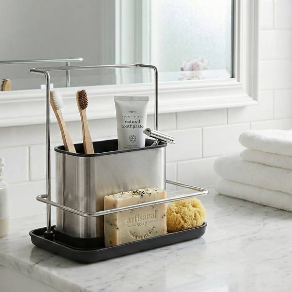 Spülbecken Organizer mit Abtropfschale Schwarz - Silber - Eisen - 21 x 19 x 12 cm