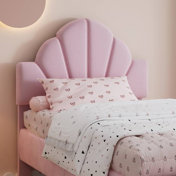 Kinderbett VELVMetal Ⅰ Pink - Samt - 100 x 110 x 241 cm