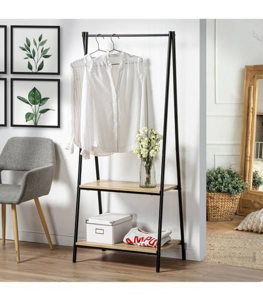 Garderobenständer mit 2 Regalen Schwarz - Metall - 40 x 151 x 65 cm