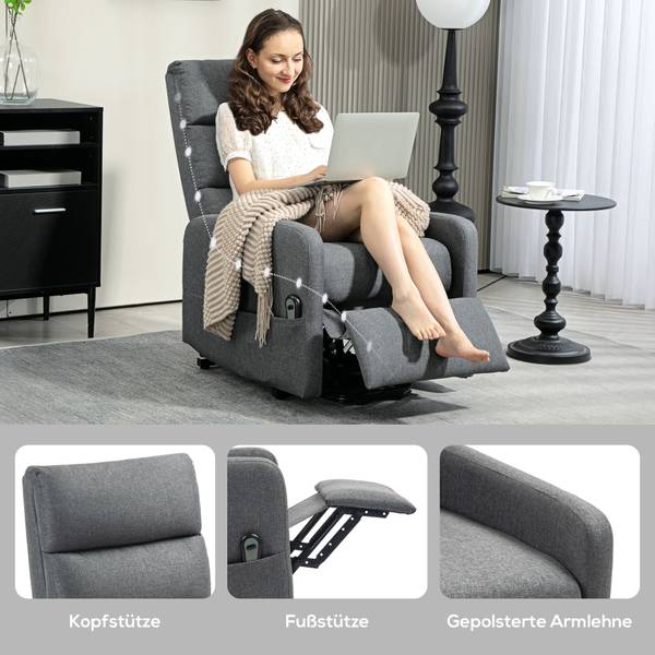 Fernsehsessel 713-192V90CG Grau - Leinen - Polyester - 62 x 105 x 87 cm