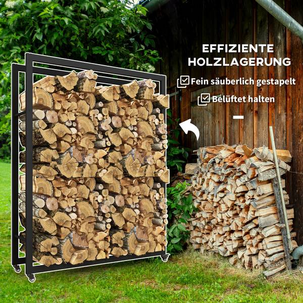Kaminholzregal 842-359V00BK Schwarz - Metall - 32 x 151 x 120 cm