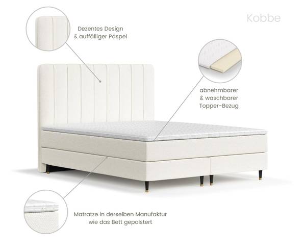 Boxspringbett Kobbe  Ecru - Liegefläche Breite: 180 cm