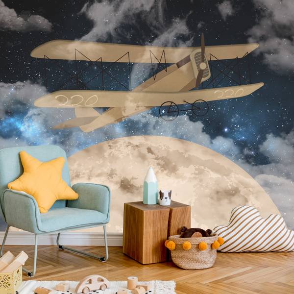 Fototapete FLUGZEUG Mond Sterne Wolken 405 x 270 x 270 cm