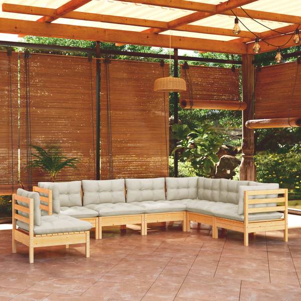 Salon de jardin  3012483 (lot de 7) Marron - Blanc - Polyester - Pin - 64 x 63 x 64 cm