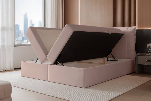 Boxspringbett MOLY Beige - Samt - 140 x 115 x 210 cm