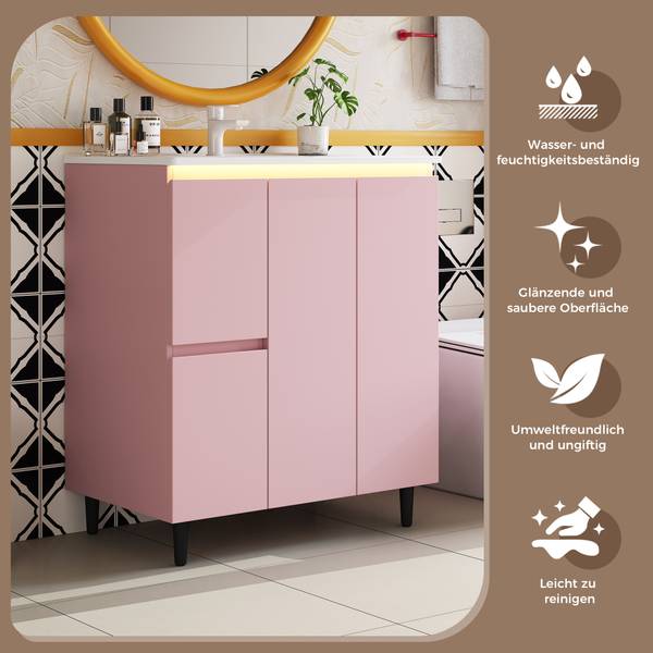 Badkamermeubel met Wastafel Muses Ⅰ roze - plaatmateriaal op houtbasis - porselein - 76 x 89 x 47 cm