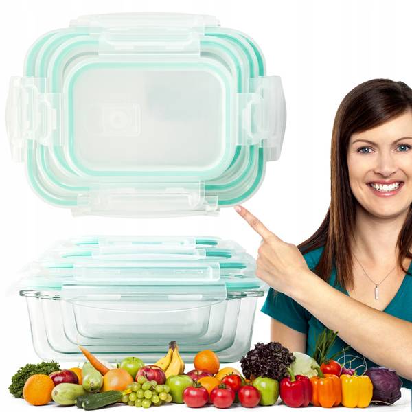 4er-Set Glas-Frischhaltedosen  Lunchbox Weiß - Glas - 23 x 8 x 18 cm