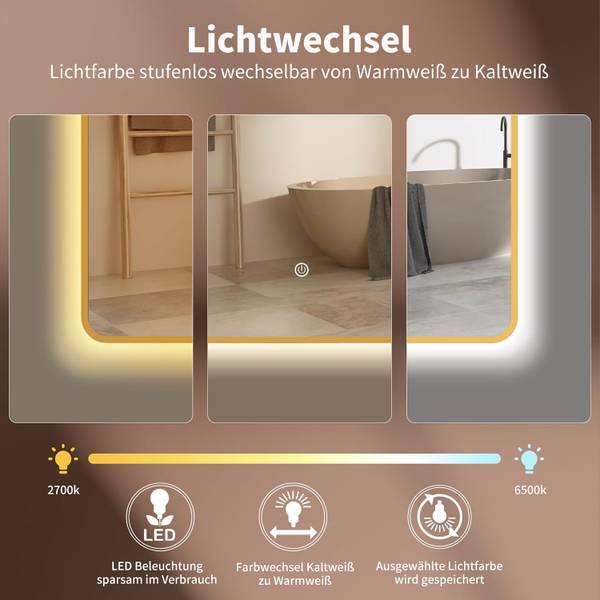 LED Badspiegel mit Beleuchtung Mexico 70 x 100 cm