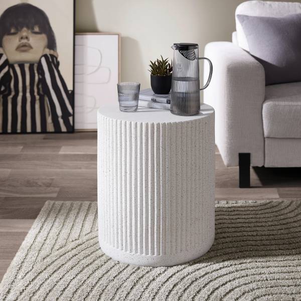 Hocker JASPER Weiß - Stein - 39 x 48 x 39 cm