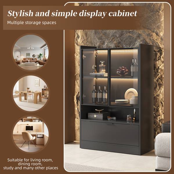 Vitrine Ourea Ⅰ Noir - Bois manufacturé - Verre - 35 x 120 x 80 cm