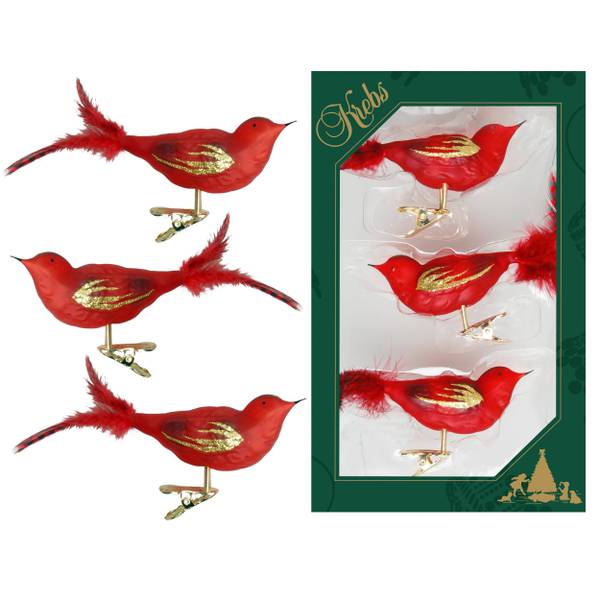 Weihnachtsornamente Vogelset 3-tlg. Glas - 4 x 4 x 9 cm