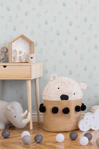 Spielzeug Tapete Kinderzimmer Baby Bronze - Grün - Weiß
