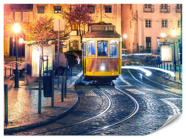 Fototapete Lissabon Straßenbahn Nacht 150 x 105 x 105 cm