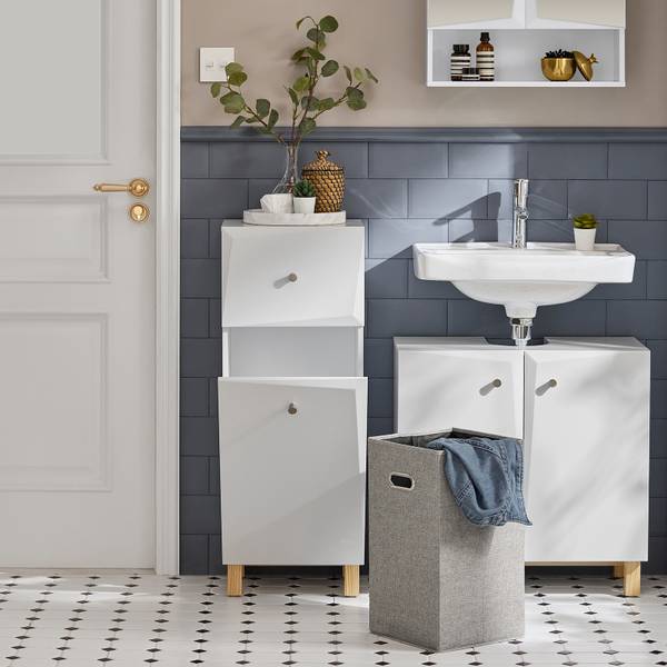 Armoire salle de bain BZR93-W Blanc - Bois manufacturé - 34 x 90 x 30 cm
