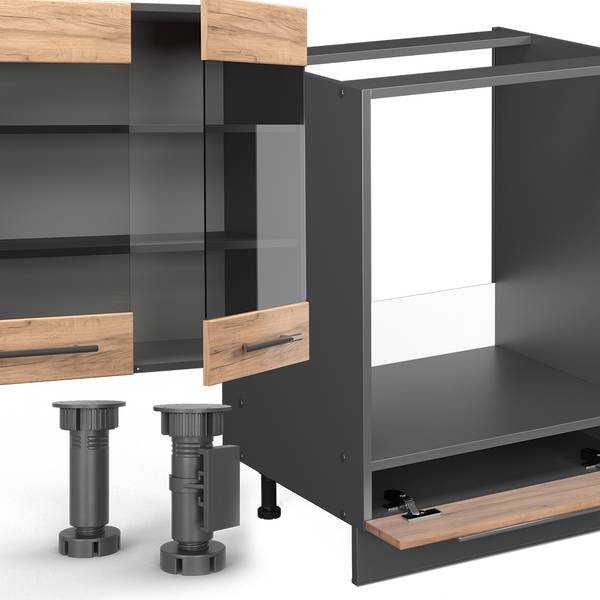 Cuisine en angle Fame-Line 47327 Anthracite - Imitation chêne