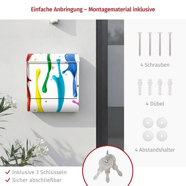 Briefkasten Farbspritzer Stahl - 39 x 46 x 13 cm