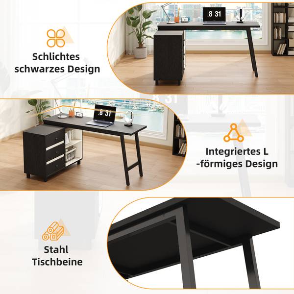 Bureau Eos Ⅴ zwart - plaatmateriaal op houtbasis - metaal - 100 x 76 x 150 cm