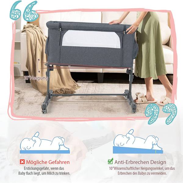 3 in 1 Beistellbett Grau - Metall - 63 x 81 x 86 cm