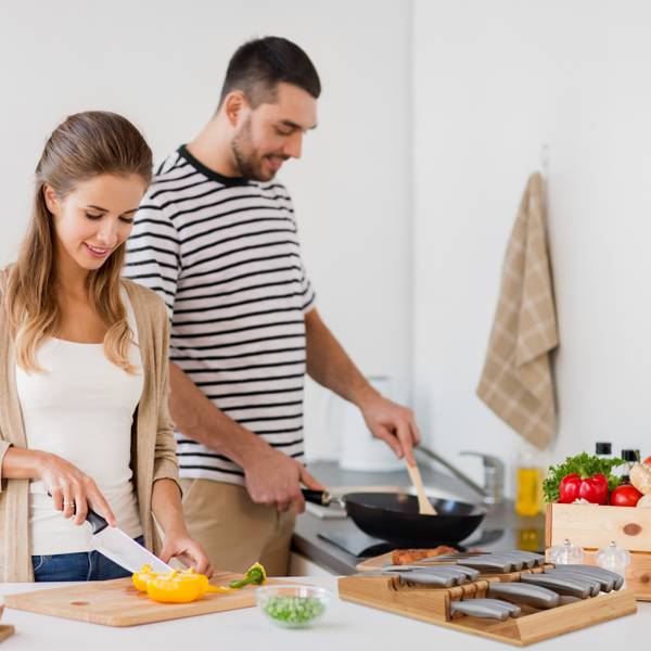 Rangement à tiroir pour 16 couteaux Marron - Bambou - 24 x 6 x 40 cm