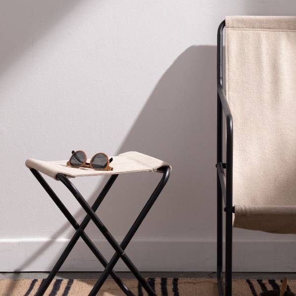 Hocker SIMPLICITY Beige - Flachgewebe - Webstoff - Stahl - 35 x 42 x 31 cm